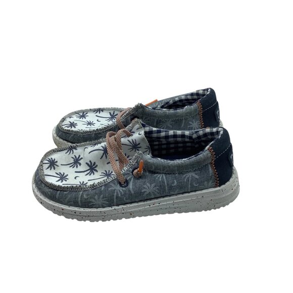 Hey Dude Youth Wally Tropical Palm Print Casual Shoes Kid Sz 11 Blue White - Picture 2 of 7